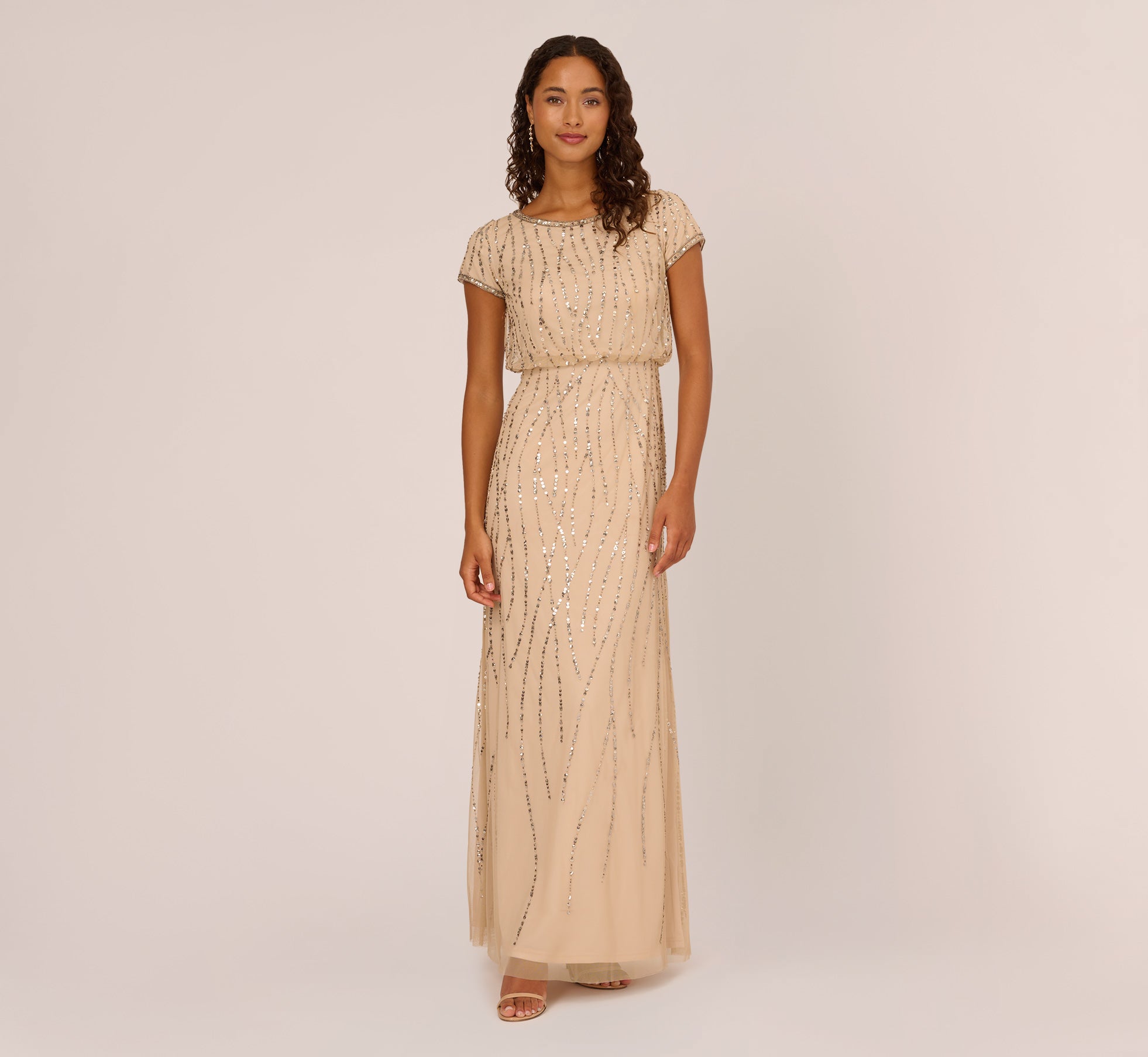 Kirsten Hand Beaded Blouson Gown by Adrianna Papell - Blush - Mothers Only